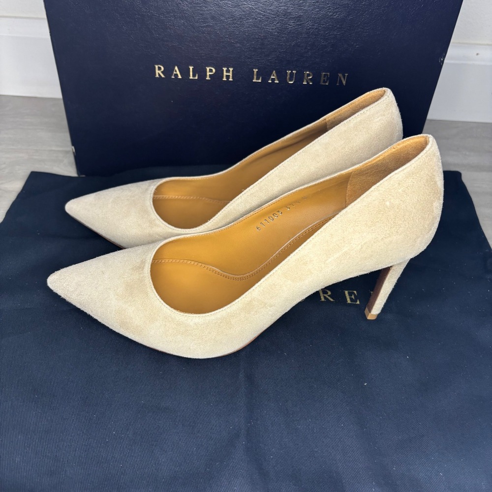 Ralph Lauren Purple Label Armissa Beige Tan Kidsuede Pumps US 7.5 EU 37.5 B NIB - Picture 3 of 11
